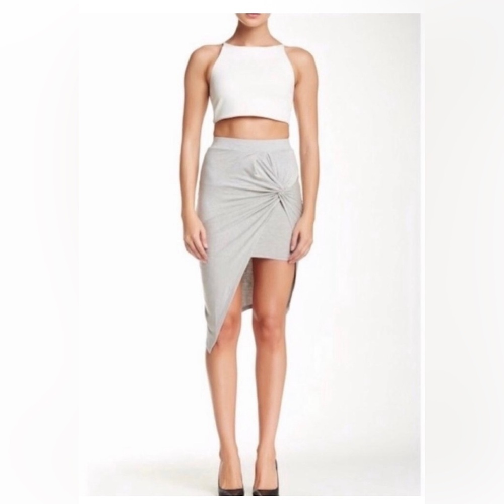 ASTR Women's Gray Wrap Draped Asymmetrical Hem Side Knot Skirt Size Small